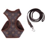 Brown monogram dog harness and leash set Louis Vuitton inspired with mesh panels