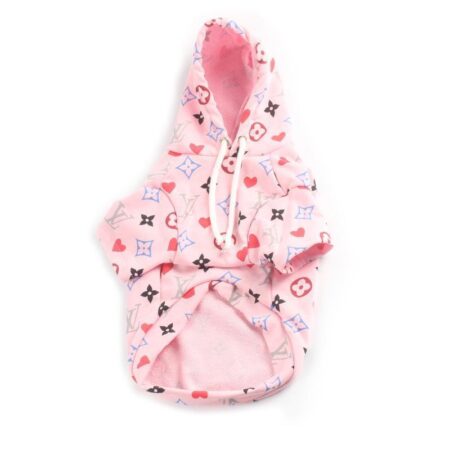 Pink dog hoodie with multicolor monogram print LV style with kangaroo pocket and hood