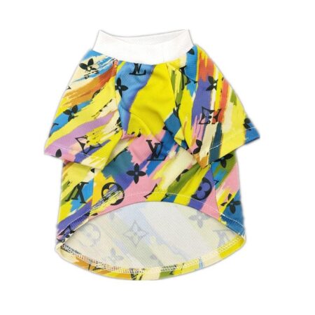 Multicolor painted dog tee Louis Vuitton inspired with monogram print on white background