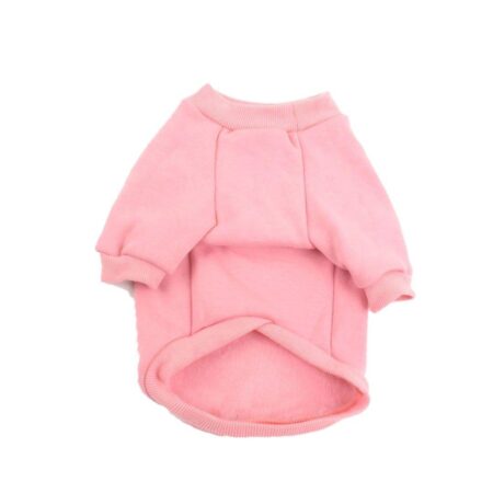 Pink dog sweatshirt front view showing ribbed collar and relaxed fit construction