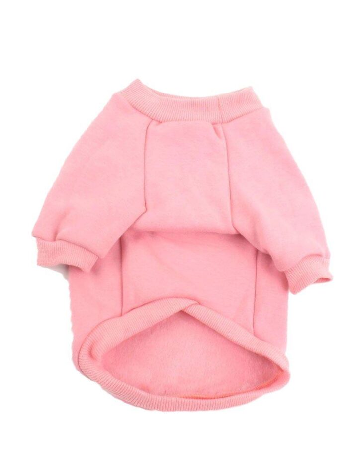 Pink dog sweatshirt front view showing ribbed collar and relaxed fit construction