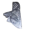 Silver reflective dog windbreaker Louis Vuitton inspired with V monogram pattern flat lay