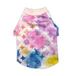 Multicolor watercolor monogram dog tee Louis Vuitton inspired with V logos and quatrefoil print