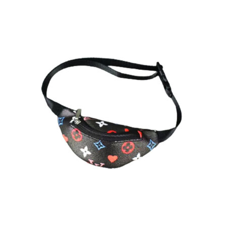 Black monogram dog fanny pack with heart and star pattern Louis Vuitton style