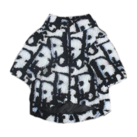 Black fleece dog jacket with Dogior oblique monogram print Dior inspired front view