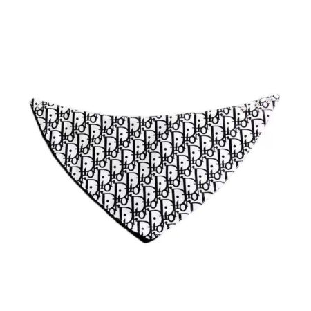 Black and white oblique monogram dog bandana with Dogior logo pattern in triangular shape