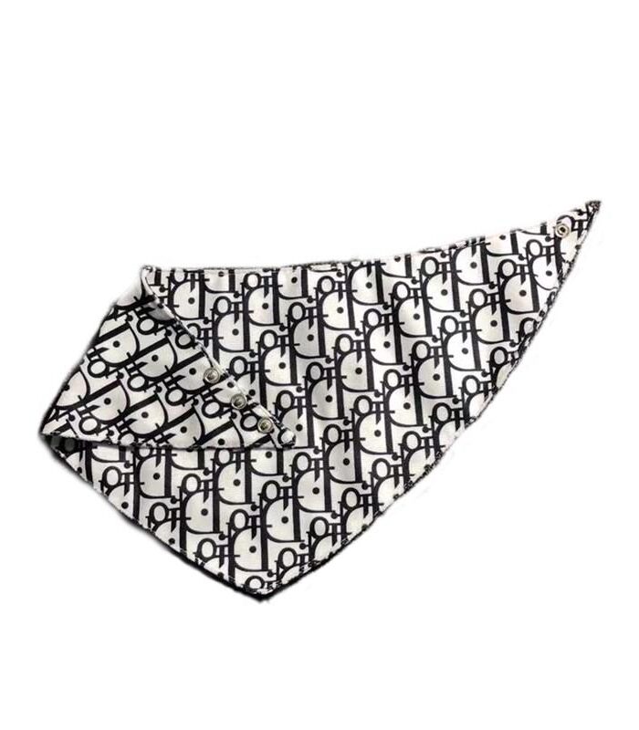 Dogior oblique print dog bandana showing monogram pattern detail inspired by Dior oblique design