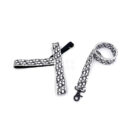 White dog harness and leash set with Dogior oblique monogram pattern and black hardware
