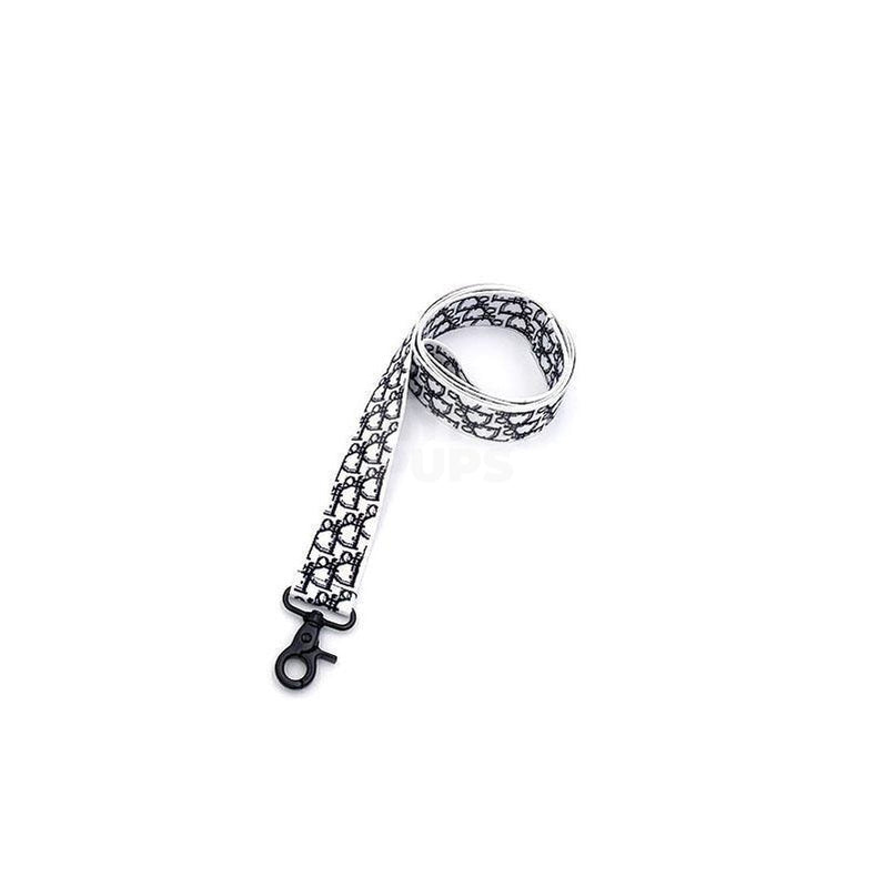 White dog leash with Dogior oblique monogram pattern and black metal clasp