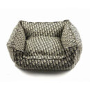 Beige and navy monogram dog bed with Dior oblique pattern and plush walls