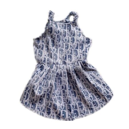 Blue and white oblique monogram dog dress with ruffle straps Dior inspired