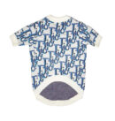 Blue and white oblique monogram dog sweater Dior inspired with cream ribbed collar flat lay