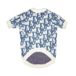 Blue and white oblique monogram dog sweater Dior inspired with cream ribbed collar flat lay