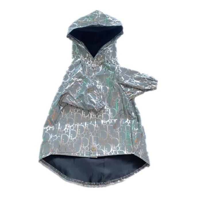 Gold reflective dog windbreaker Dior inspired with oblique monogram print and hood
