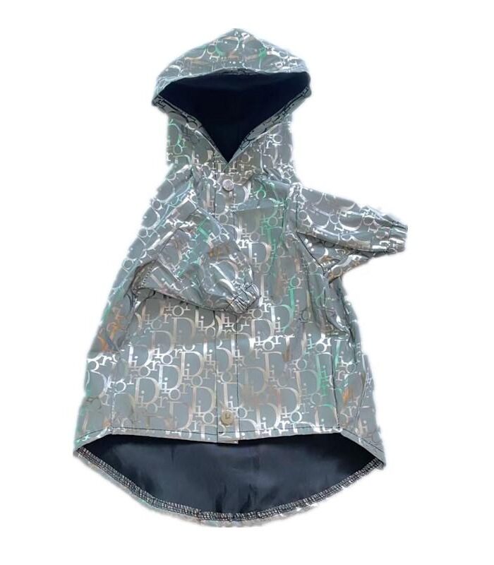 Gold reflective dog windbreaker Dior inspired with oblique monogram print and hood