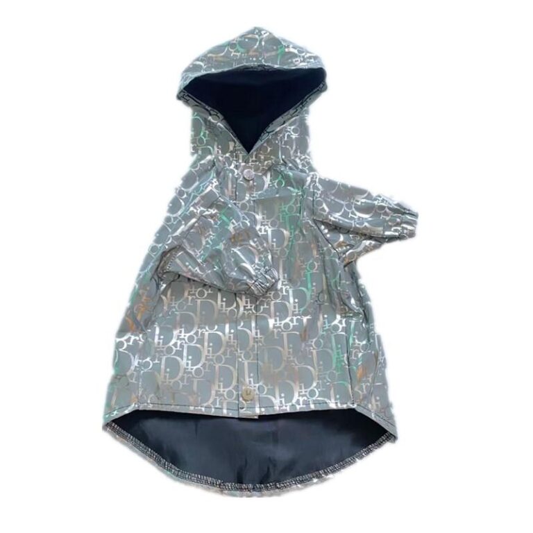 Gold reflective dog windbreaker Dior inspired with oblique monogram print and hood