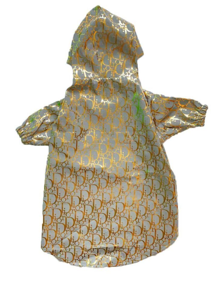 Silver reflective dog jacket Dogior oblique pattern back view with hood