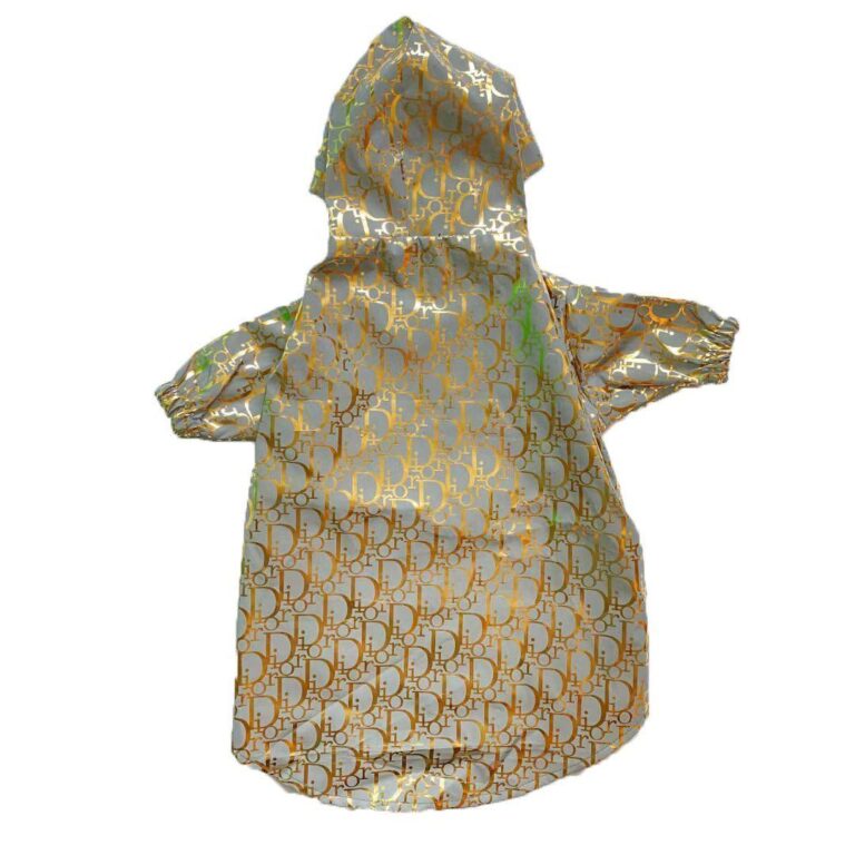 Silver reflective dog jacket Dogior oblique pattern back view with hood
