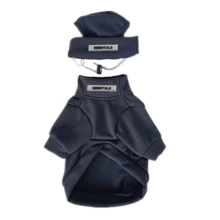 Black waffle-knit dog sweatshirt and hat set Fear of God Essentials inspired with ESSENTIALS branding