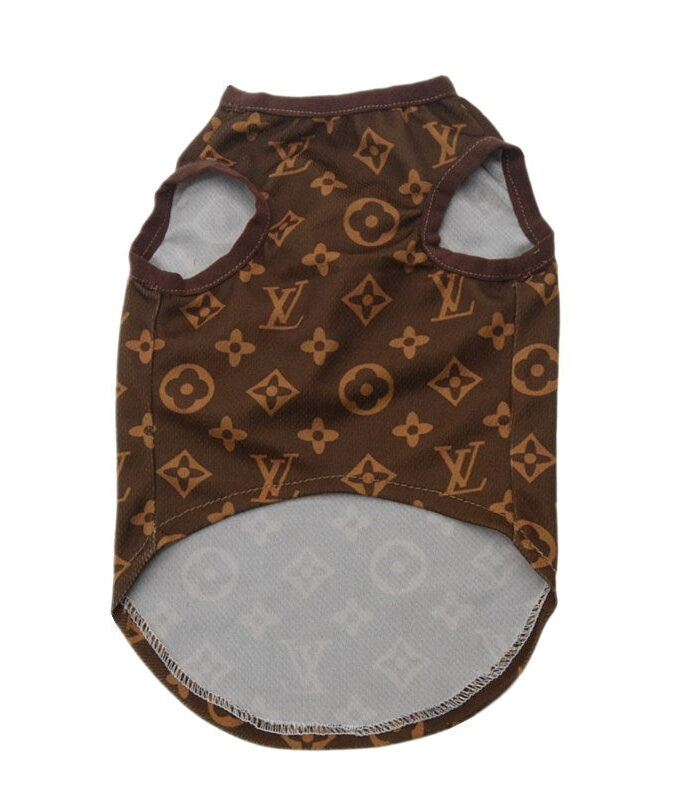Brown monogram sleeveless dog tank top Louis Vuitton inspired with V pattern print