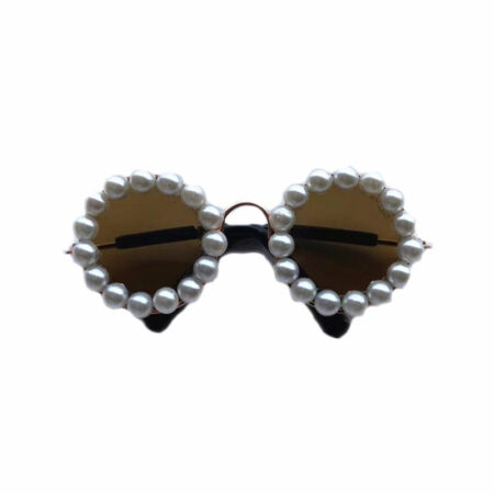 Black dog sunglasses with white faux pearl rim detail and tinted lenses Chanel inspired