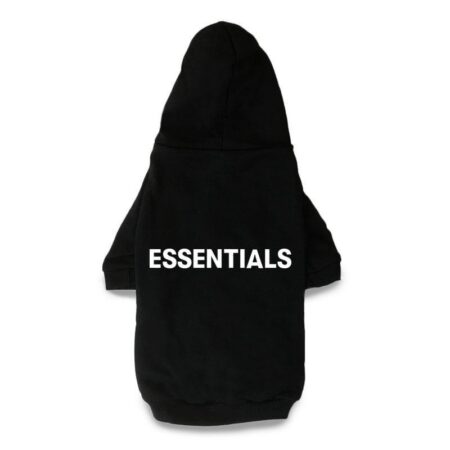 Black dog hoodie Fear of God inspired with ESSENTIALS text across back panel