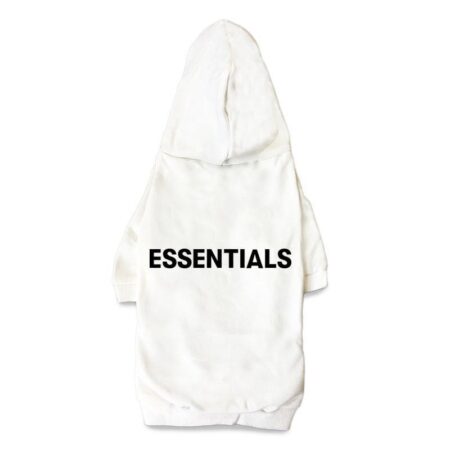 Cream dog hoodie Fear of God inspired with ESSENTIALS text across back panel