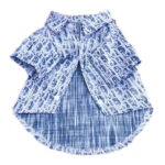 Dark blue oblique pattern dog shirt with collar and longer back hem inspired by Dior