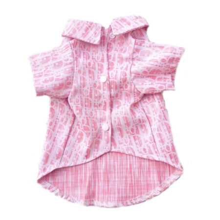 Pink oblique print dog shirt with button front and structured collar inspired by Dior