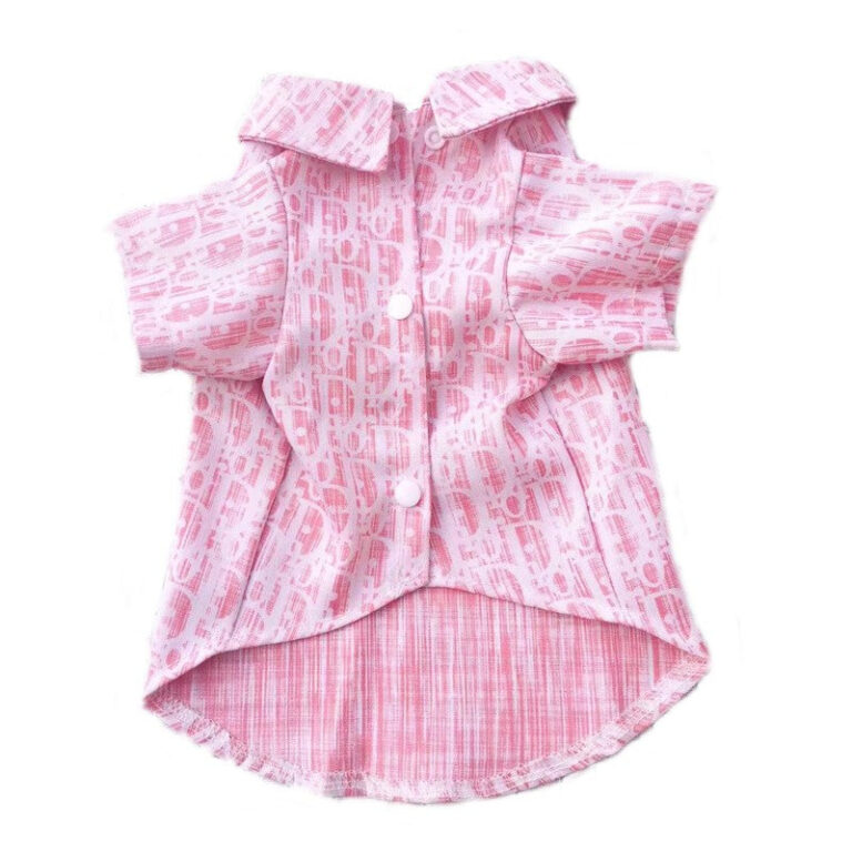 Pink oblique print dog shirt with button front and structured collar inspired by Dior