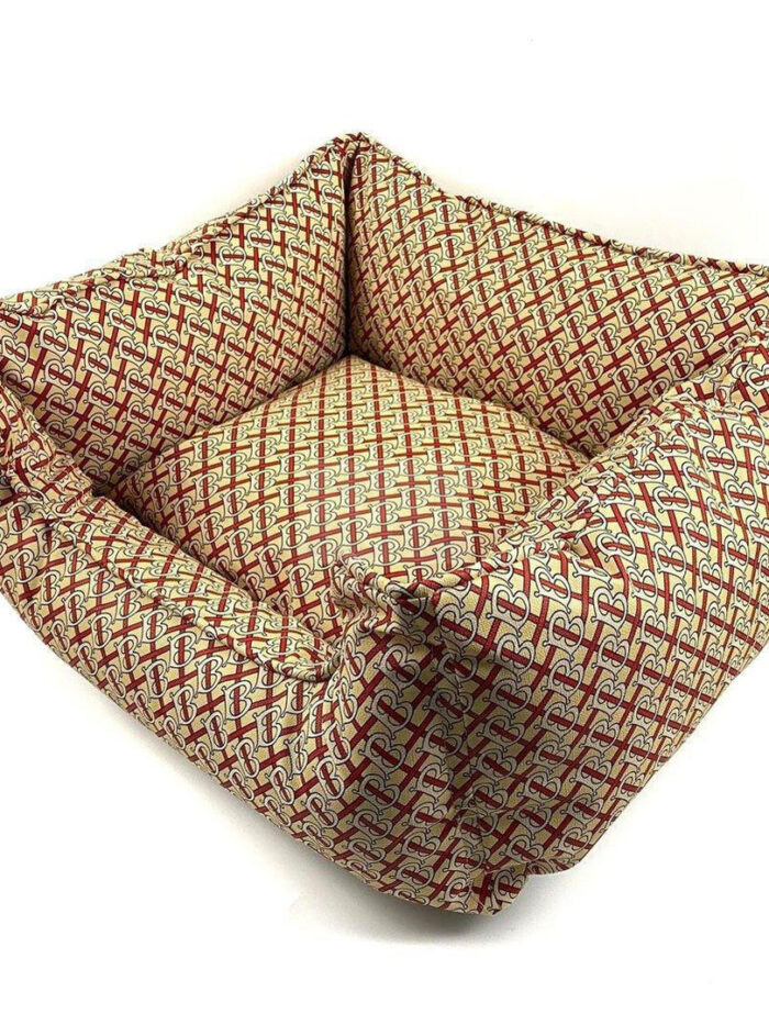 Brown monogram dog bed Burberry style with TB print and structured sides