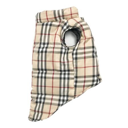 Plaid puffer dog vest back view showing quilted black panels heritage check pattern
