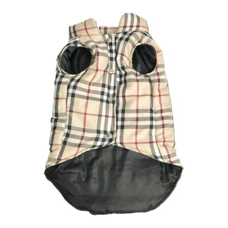 Cream plaid dog vest with black quilted panels Burberry inspired button front