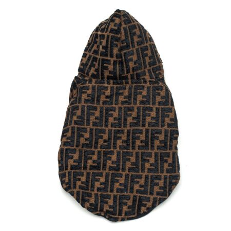 Back view of FF monogram jacquard pattern dog jacket Fendi style in brown and black