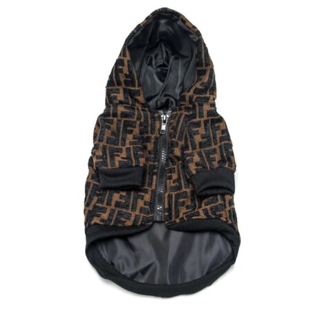 Brown and black FF monogram jacquard dog jacket Fendi inspired with full zipper