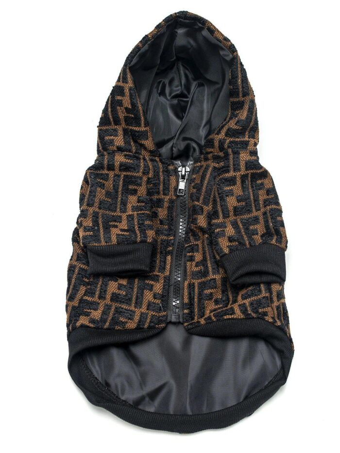 Brown and black FF monogram jacquard dog jacket Fendi inspired with full zipper