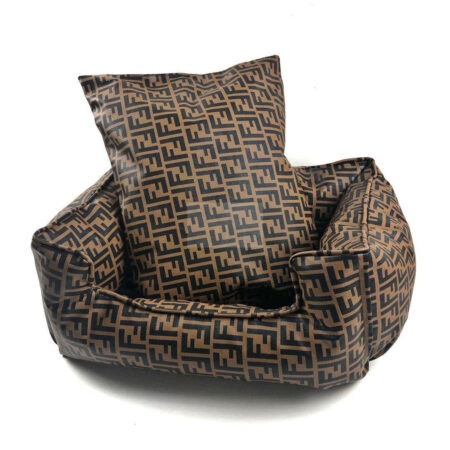 Furdi monogram dog bed interior view showing removable cushion and FF pattern throughout