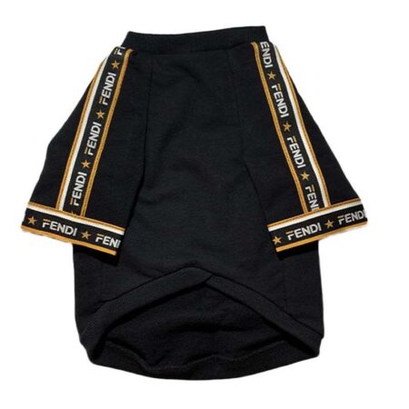 Black cotton dog sweatshirt with yellow Fendi logo tape trim on sleeves