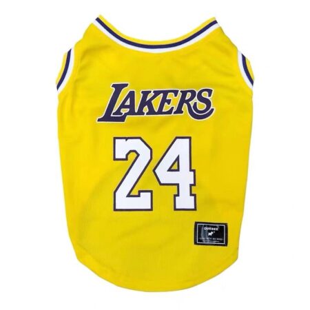 Yellow Lakers basketball jersey for dogs with #24 on back panel