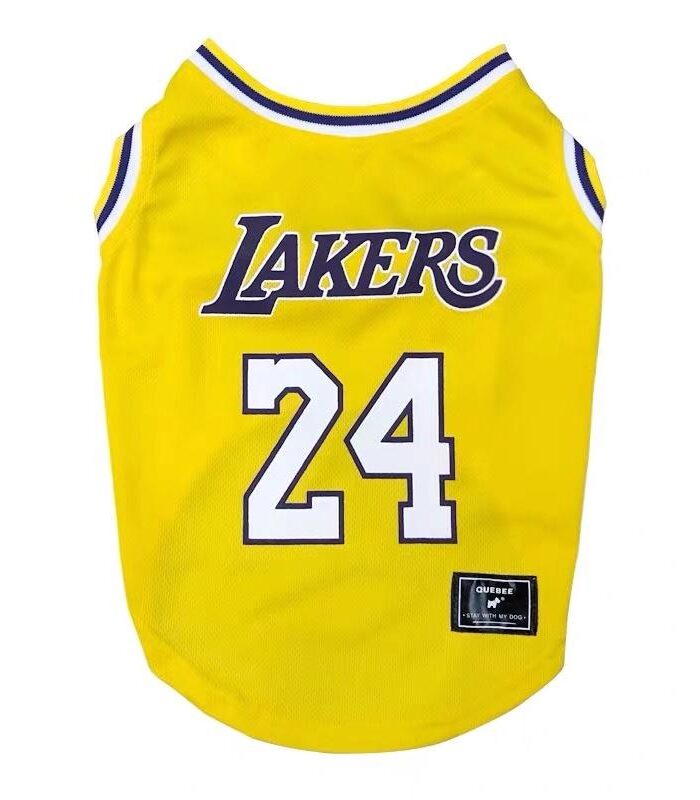 Yellow Lakers basketball jersey for dogs with #24 on back panel