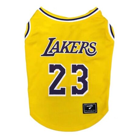 Yellow Lakers basketball jersey for dogs with #23 on back panel