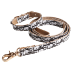 White and black Dogior oblique monogram dog collar and leash set with gold hardware