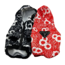 Black and red floral print dog hoodies Prada inspired with triangle logo detail