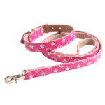 Pink V monogram dog collar and leash set Louis Vuitton inspired on white background