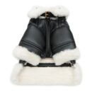 Black faux leather dog jacket with white shearling trim Chrome Hearts inspired