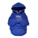 Blue Pawlenciaga logo dog hoodie with white text branding on chest