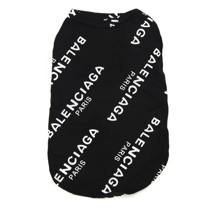 Black sleeveless dog tee with all-over Pawlenciaga Paris logo print Balenciaga inspired