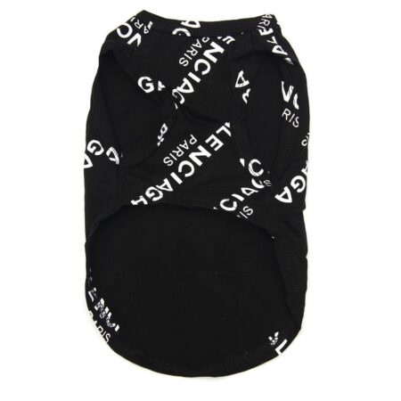 Back view of black Pawlenciaga logo print sleeveless dog tee