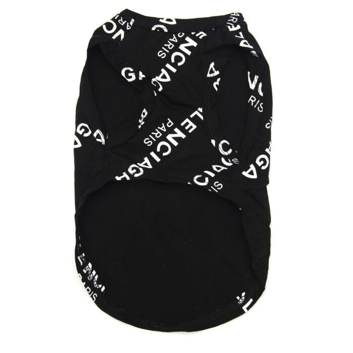Back view of black Pawlenciaga logo print sleeveless dog tee