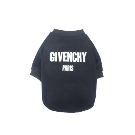Black dog sweatshirt with white GIVENCHY PARIS text inspired by Givenchy on white background